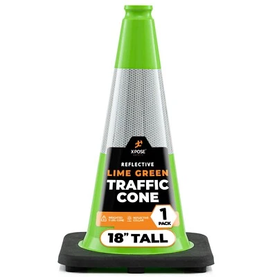 Lime Traffic Cones 18 Inch with 6" Collar, PVC Plastic Safety Cone - Image 1 of 4