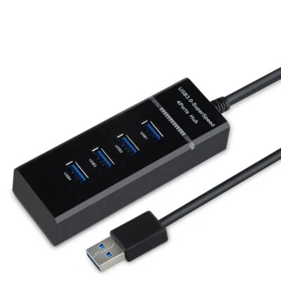 USB 4 PORT HUB 3.0 BLACK HIGH SPEED MULTI SPLITTER ADAPTER DESKTOP FOR PC LAPTOP - Image 1 of 4