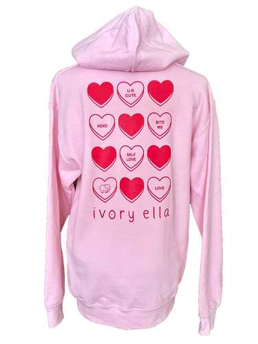 OFF WHITE Nuovo con etichetta! NUOVA FELPA CON CAPPUCCIO AVORIO ELLA CANDY HEARTS CONVERSAZIONE SAN VALENTINO ROSA SMALL S