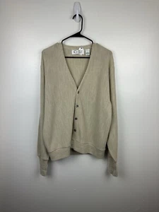Vintage Tan Beige Golf Cardigan Mens Size Large USA Made Cypress Links - Picture 1 of 4