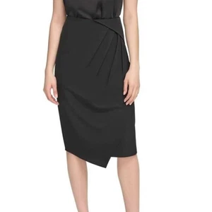 Calvin Klein Skirt Womens 12 Black Angled-Hem Midi Asymmetric Modern NWT - Picture 1 of 9