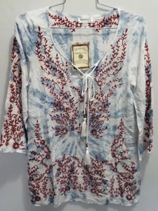 Neu mit Etikett Paparazzi Batik bestickt Quaste Seil Ausschnitt Tunika Top S - Bild 1 von 6