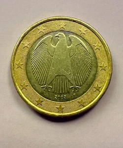Seltene 2002 F Deutschland Adler 1 Euro Bi-Metall Münze geprägt F   - Bild 1 von 2