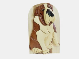 Carver Dan’s Hand Crafted Wooden Dog Puzzle Secret Compartment Box BULLDOG - Picture 1 of 9