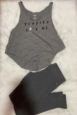 Victorias Secret Pink Puppies Love Me Top Legging Set Gray Size Small - Image 1 of 4