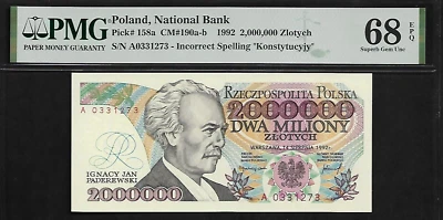 Poland 2,000,000 ZL 1992 PMG 68 EPQ UNC P#158a Ignacy Jan Paderewski Series A - Image 1 of 4