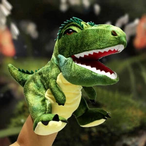 Dinosaur T-Rex Plush Hand Puppet - Cartoon Style, 12", Green, Mouth Movement - Picture 1 of 10