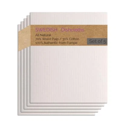 SWEDEDISHCLOTHS Swedish Dishcloth 5 Pack (Natural Color) Paper Towel Replacements | Swededishclo