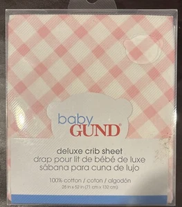 Baby Gund Sateen Crib Sheet Soft 100% Premium Cotton Pink White Checked NEW - Picture 1 of 2
