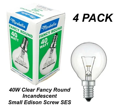 4 x 40W Clear Fancy Round Light Globes Bulbs Lamps E14 Small Screw Incandescent - Image 1 of 2