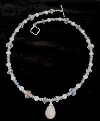 Magical  Pink Opalite  beaded necklace w/Rose Quartz Pendant 19", Nice Gift💜 - Image 1 of 4