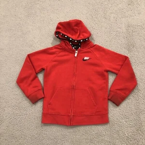Nike Hooded Zip Up Unisex Kids 6 Medium Red Logo Check - Picture 1 of 16