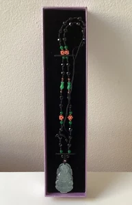 Light Green Jade Guan Yin Avalokiteshvara Buddha Carved Pendant Necklace - Picture 1 of 12