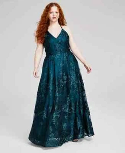 Vestido de graduación BCX de moda talla grande bordado con tiras sin mangas verde esmeralda 16W - Imagen 1 de 10