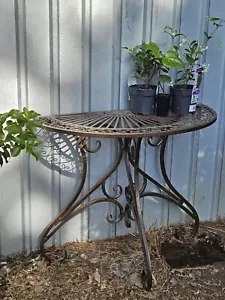 French or Hamptons style antique brown half moon round ACCENT GARDEN TABLE NEW - Picture 1 of 13