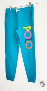 Polo Ralph Lauren Big Boys Logo Double Knit Jogger Pants Aqua Multi Sz M (10-12) - Picture 1 of 1
