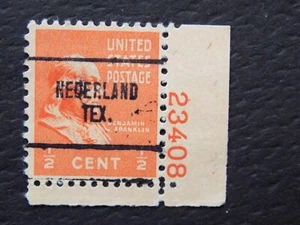 (1) USED PRECANCELLED stamp W/A NEDERLAND, TEX.PC-1/2 C FRANKLIN-WITH PL# - Picture 1 of 2