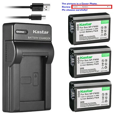 Kastar Battery Slim USB Charger for Sony NP-FW50 TRW & ILCE-7M2 Alpha 7 II a7 II