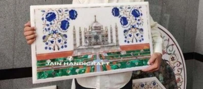 24" x 15'' antique white Marble Center wall panel Table Top Inlay lapis peacock - Image 1 of 3