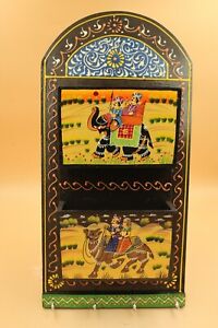 Indian Hand painted decorative wooden letter box key holder home decor artwork