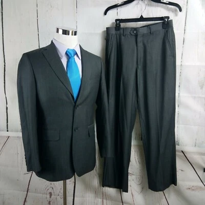 Ferrecci Uomo Super 150's Italian 36R Slim Gray Stripe 2pc Suit 30x28.5 FF - Image 1 of 4