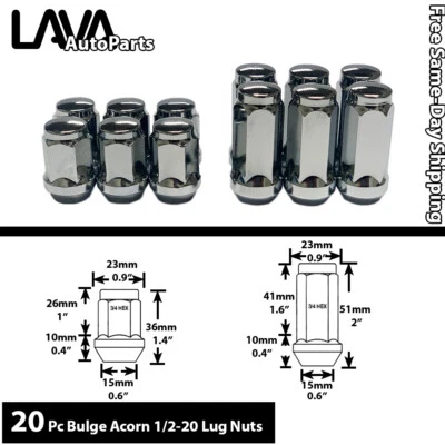 20PC 1/2-20 CHROME BULGE ACORN LUG NUT CONE SEAT FIT JEEP DODGE JAGUAR AND MORE  - Imagem 1 de 3