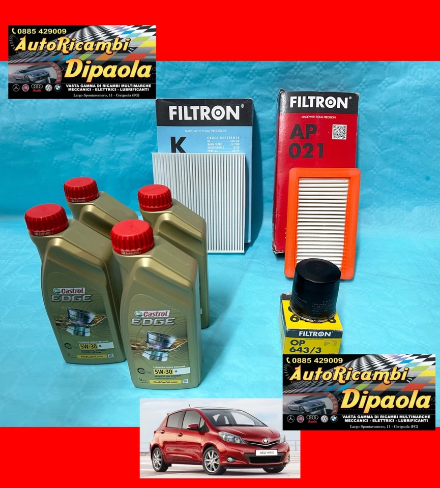 KIT TAGLIANDO CASTROL 3 FILTRI adatto a TOYOTA YARIS P13 da 2011 1.0 BENZINA GPL