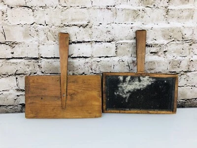 Wool Paddles Brushes 10.5" Antique 1800's Matching Pair of Cotton Card  - Image 1 of 4