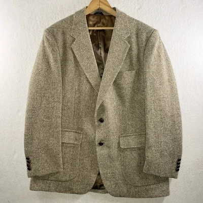 Abrigo deportivo de tweed espiga de colección para hombre talla 44R botones de madera campo Ivy League Foto 1 de 4