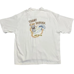 Tommy Bahama Men XXL Silk Shirt Ride The Tip Off White Wooden Button Embroidered - Picture 1 of 12