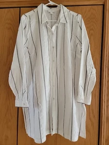 J. Jill Damen Hemdblusenkleid Baumwolle L weiß gestreift Knopfleiste Lagenlook - Bild 1 von 4