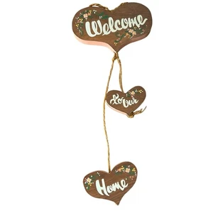 Vtg hanging wood wooden heart wall plaque welcome to our home country farmhouse - Picture 1 of 8