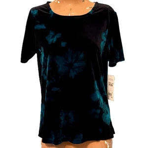 Elementz NWT Womens Medium Black Stretch Velvet Floral Holiday Shirt Top Y2K - Picture 1 of 5