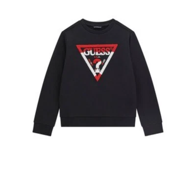 Sudadera Guess Big Boy cuello redondo con logotipo de triángulo flocado - negra-16 Foto 1 de 2