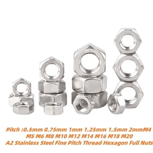 Fine Pitch Thread Hexagon Full Nuts A2 Stainless Steel M4 M5 M6 M8 M10 M14 - M20 - Picture 1 of 32