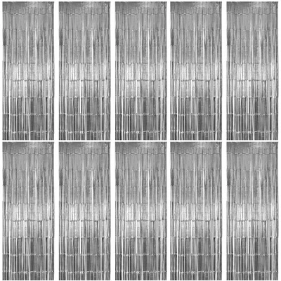 Paquete de 10 cortinas con flecos de lámina plateada, cortinas de fiesta con telón de fondo de oropel plateado, P... Foto 1 de 4