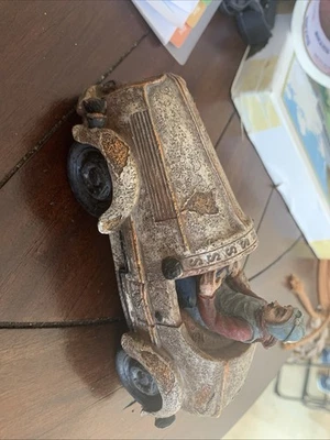 "Estatuilla de coche de carreras de madera estilo vintage modelo conductor 5"" pintada a mano decoración retro" Foto 1 de 4