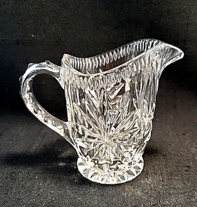 Vtg Brilliant Clear Glass Creamer Starburst Pattern Sawtooth Rim Heavy Piece - Picture 1 of 6