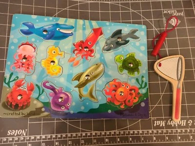 Б/у деревянная рыболовная головоломка Melissa & Doug магнит кальмар медуза осьминог черепаха  - Изображение 1 из 4
