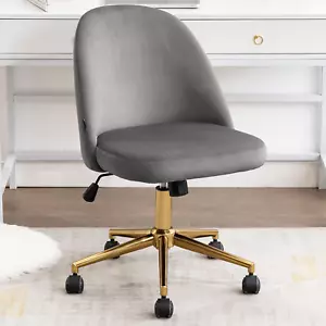Cute Armless Home Office Chair,Swivel Desk Chair Velvet Upholstered Chair Rollin - Picture 1 of 12