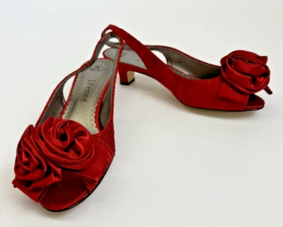 Zapatos para mujer J. Renee Accent rojo intenso plisados satinados talla 9M nuevos en caja Foto 1 de 4