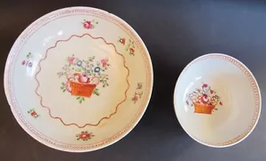 Feine CHINESISCHE EXPORT oder ENGLISCHE Schale & Untertasse mit Blumenkorb, um 1830 - Bild 1 von 11