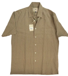 SPORT SHIRT L BROWN STRIPPED S/S 93 SAND by REPORT COLLECTION - Picture 1 of 3