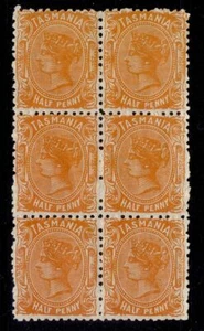 AUSTRALIA - Tasmania QV SG159, ½d orange, NH MINT. Cat £19+ BLOCK x6 - Picture 1 of 1