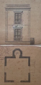 Antique Original 19th century Drawing Architecture, Building - Picture 1 of 8