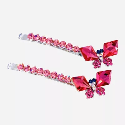 USA Butterfly Bobby Pin Hair Clip made with Swarovski Crystal Hairpin Hot Pink - Image 1 of 2