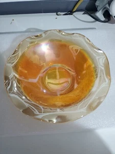 Vintage Depression Carnival Glass Bowl Scalloped Edge  - Picture 1 of 4