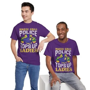 Mardi Gras Police Tops Up Ladies Men's Heavy Cotton Tee, Festival Shirt, Party - Picture 1 of 15