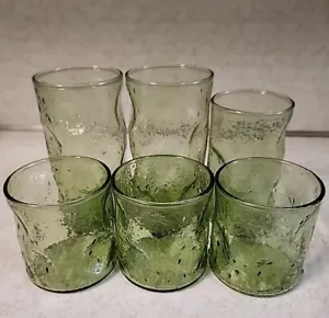 Green Decatur TexGlass Glasses 60’s Thumbprint Seeded Set Of 6 MCM - Picture 1 of 5