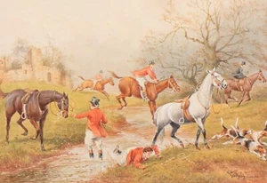 Cecil Vernon British Original Watercolor Painting Signed Hunting Scene Earl 20th - Picture 1 of 9